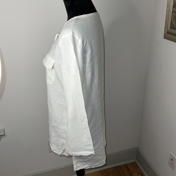 Ellen Tracy Company 100% Linen natural ivory tunic top Sz S lace up - Picture 6 of 11